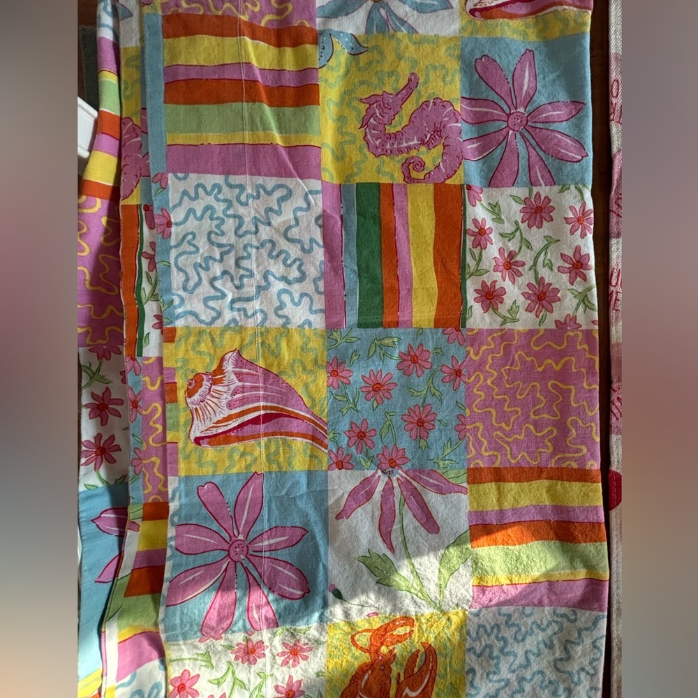 Colorful Patchwork Two’s Company cloth tablecloth New 60x120 Hard to find party